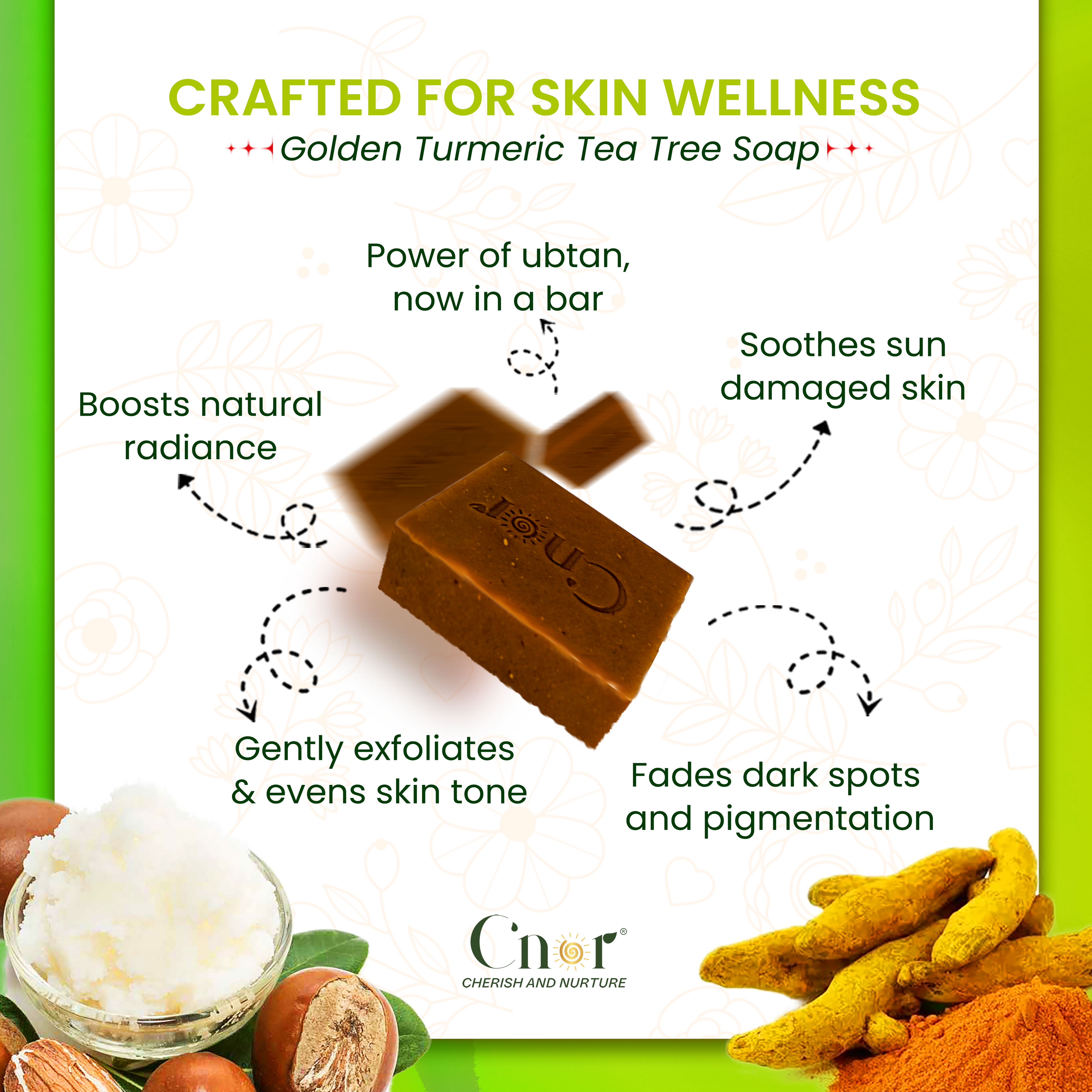 Golden Turmeric Tea Tree Soap for Face & Body โ Gentle Cleansing Detox Bar