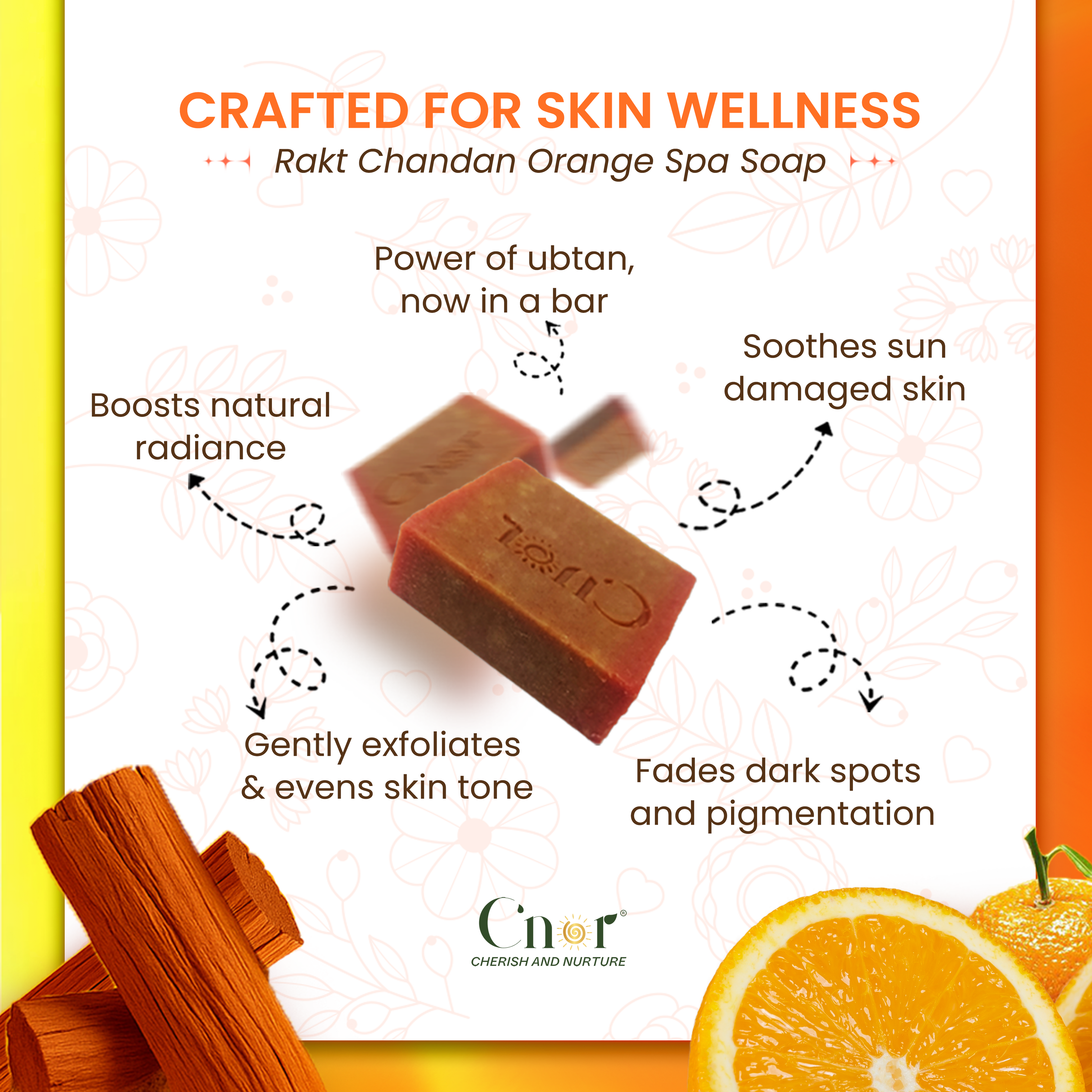 Rakta Chandan Orange Spa Soap for Face & Body โ Gentle Exfoliation Glow Bar