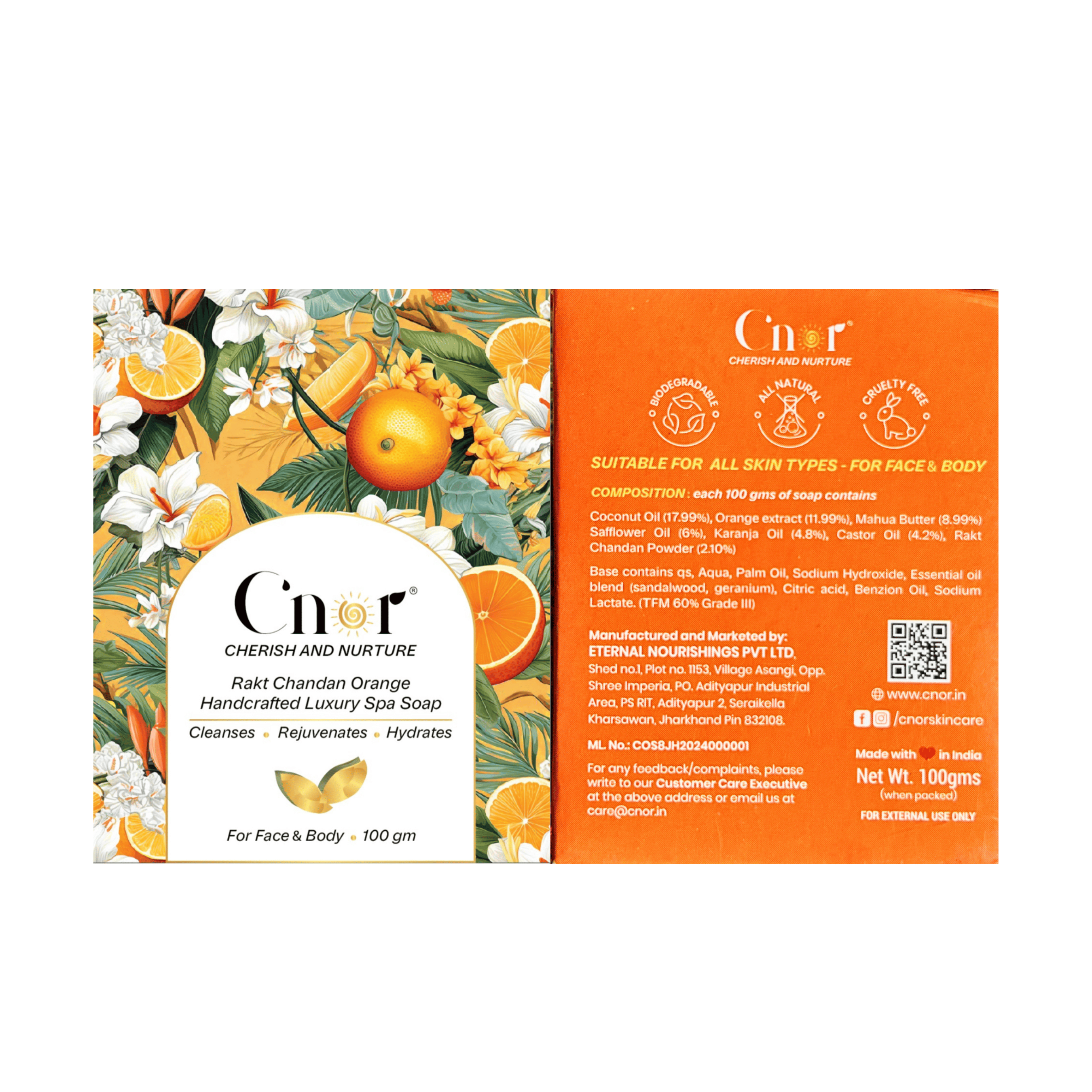 Rakta Chandan Orange Spa Soap for Face & Body β Gentle Exfoliation Glow Bar